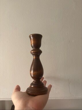 Wood Turned Candle Holder - Brown